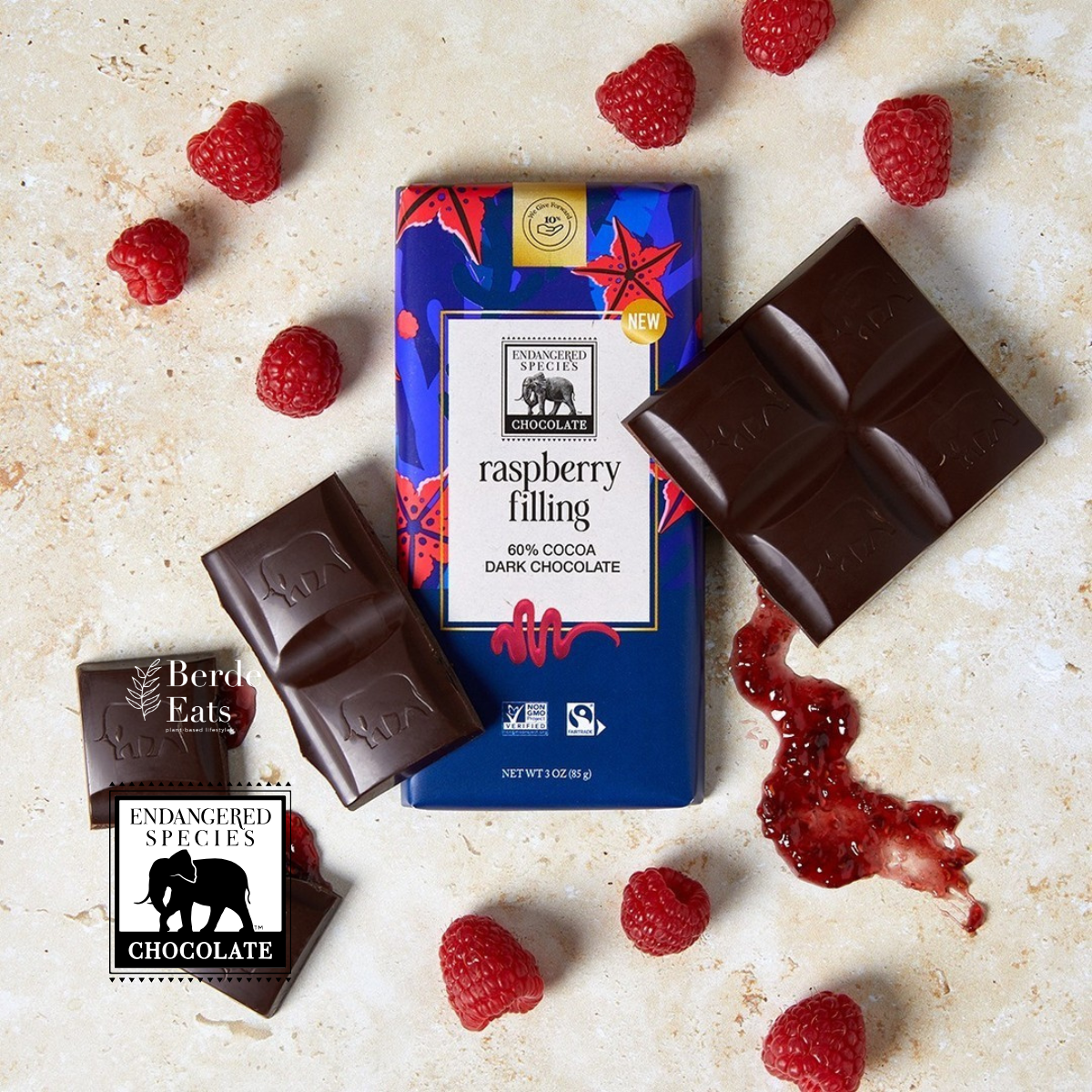 Raspberry Filling Dark Chocolate Bar, 60% Cocoa (GF*)