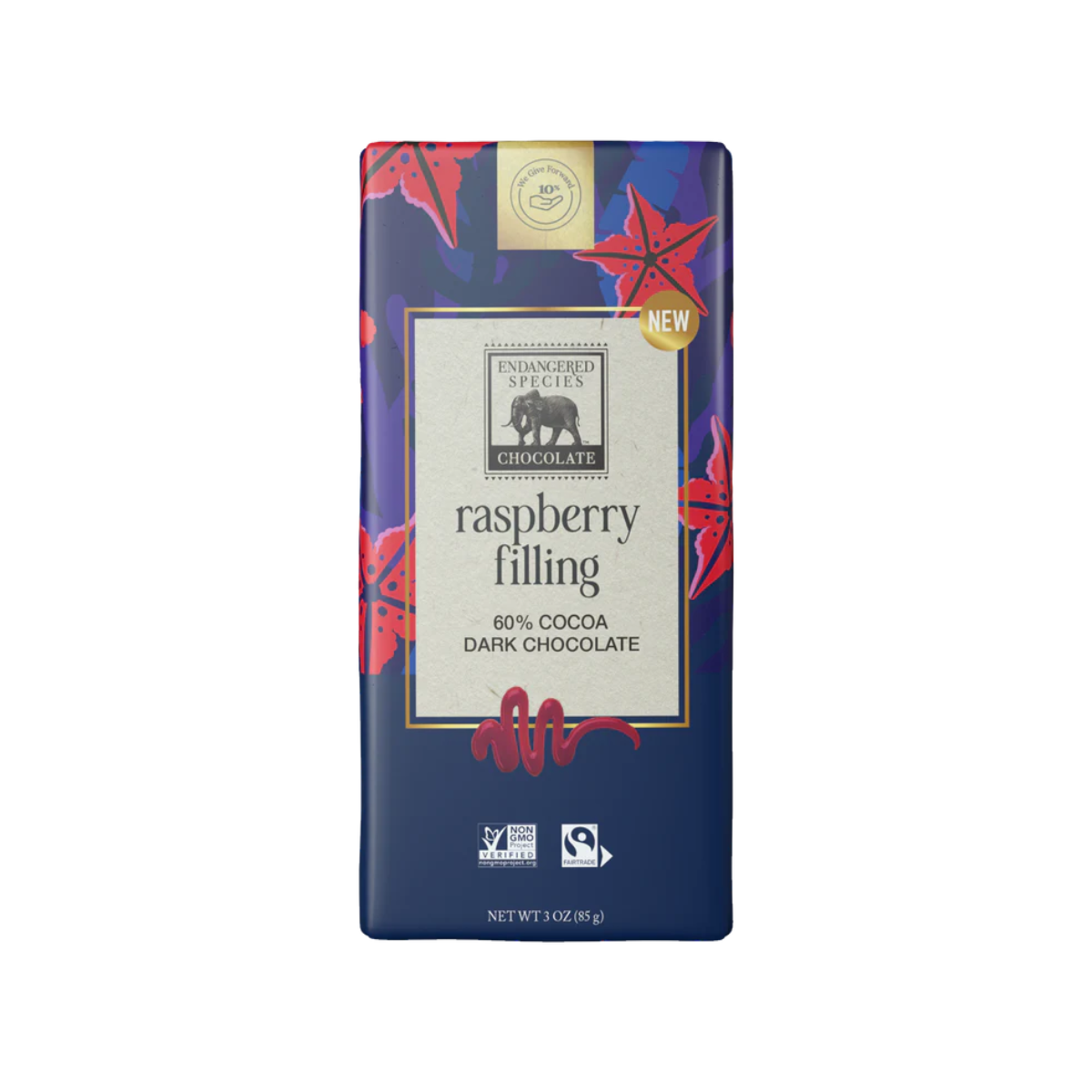 Raspberry Filling Dark Chocolate Bar, 60% Cocoa (GF*)