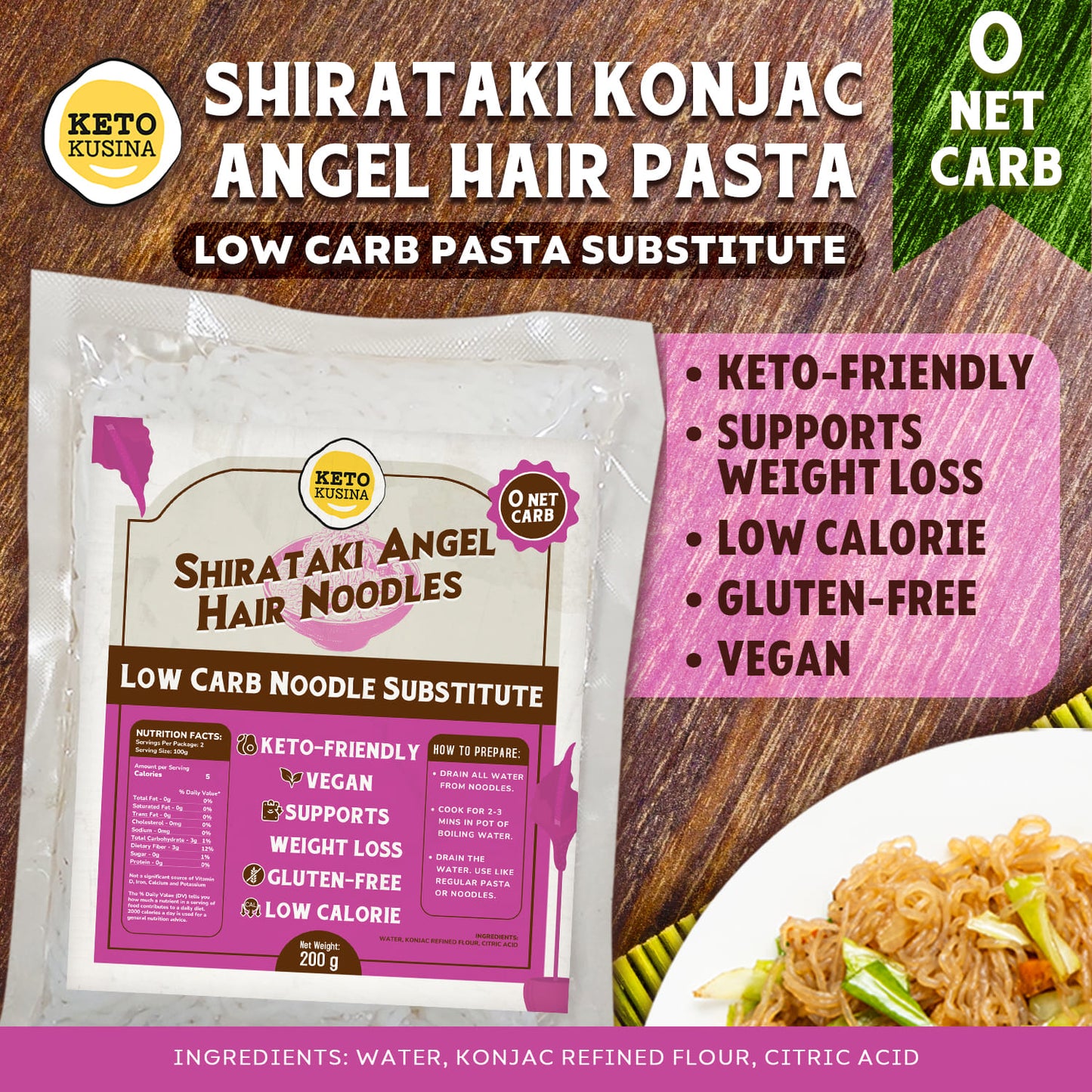 Wet Shirataki Konjac Angel Hair Pasta (*GF)
