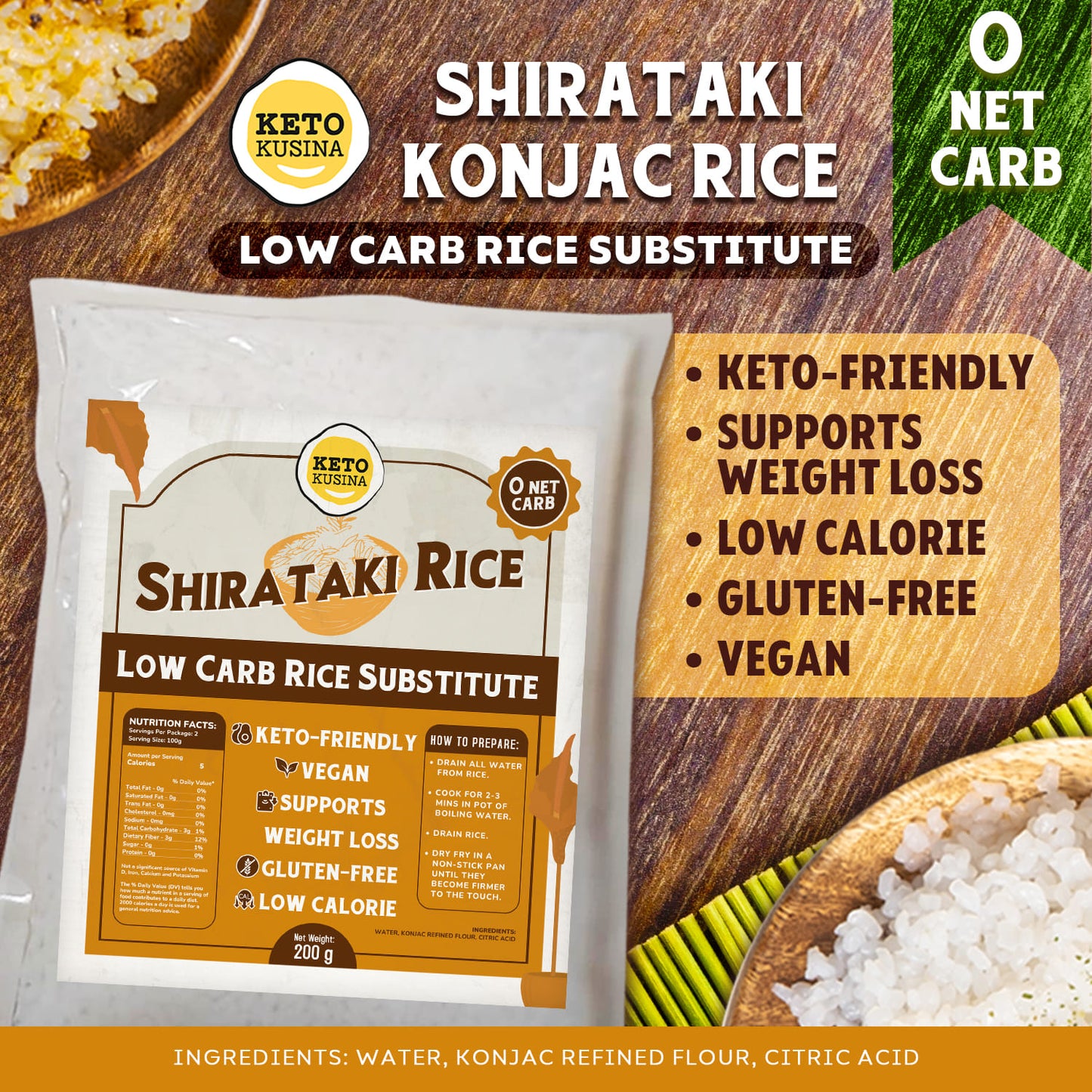 Wet Shirataki Konjac Rice (*GF)