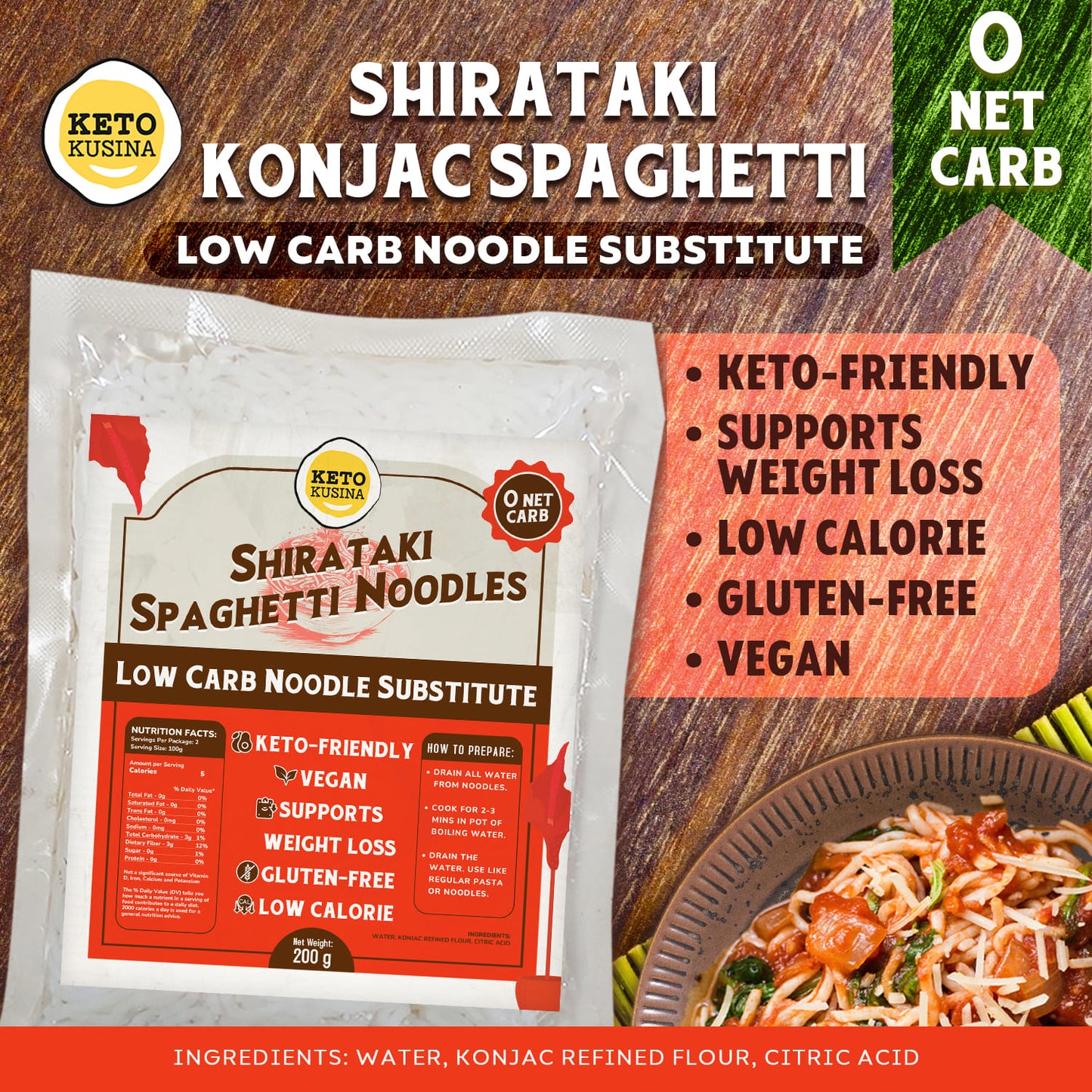 Wet Shirataki Konjac Spaghetti Noodles (*GF)