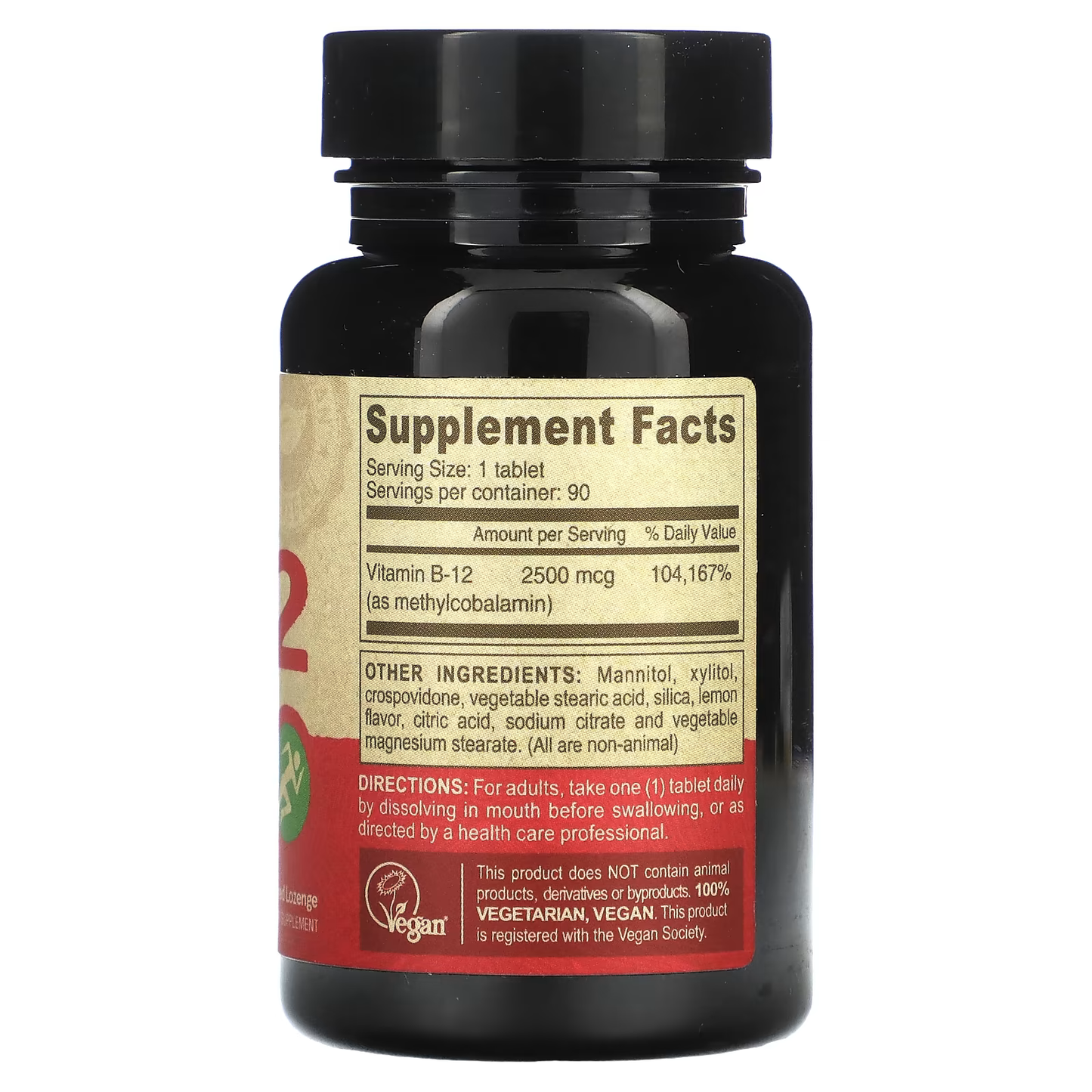 Vegan Vitamin B12 Fast-Dissolve Supplement 2500 MCG (*GF)