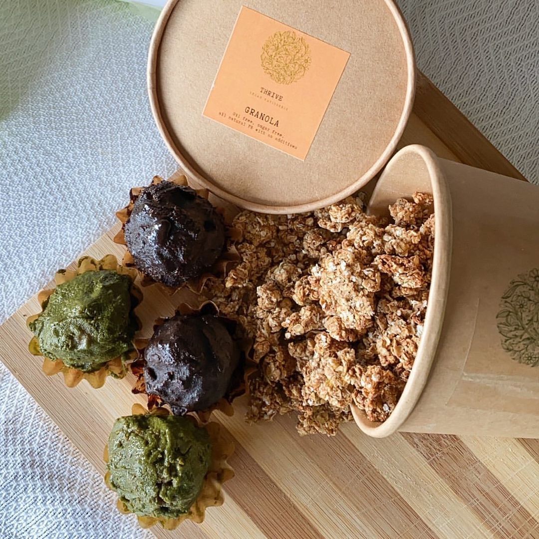 Granola being poured from container
