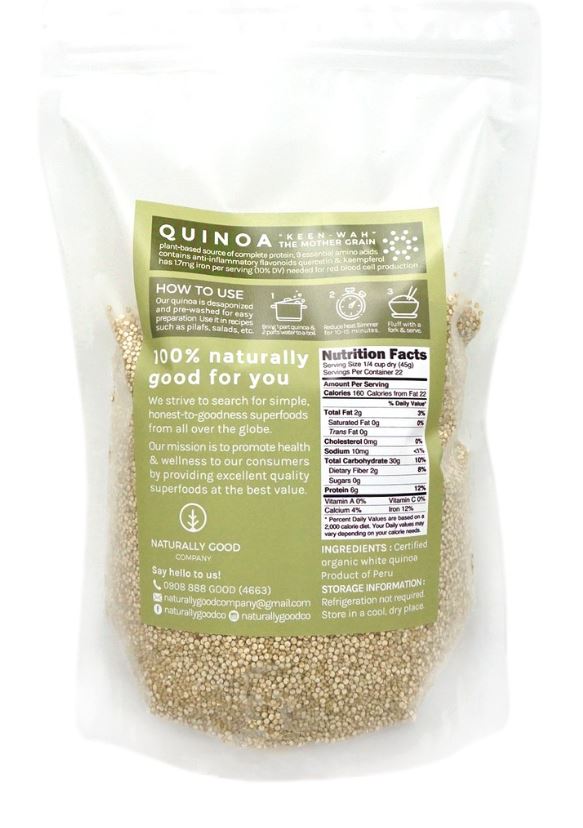 Nutrition Facts Organic White Quinoa Naturally Good Co