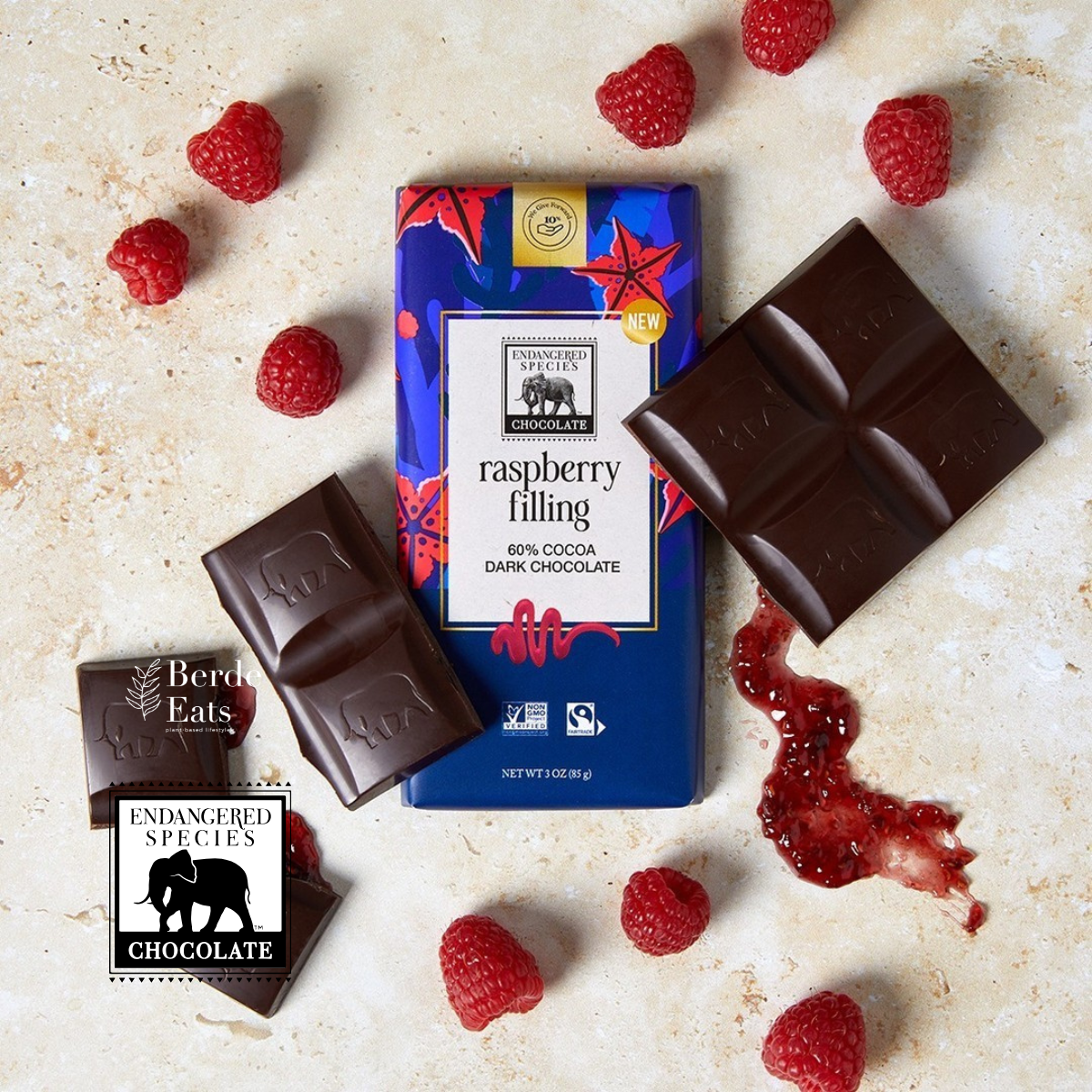 Raspberry Filling + 60% Cocoa Dark Chocolate Bar (GF*)