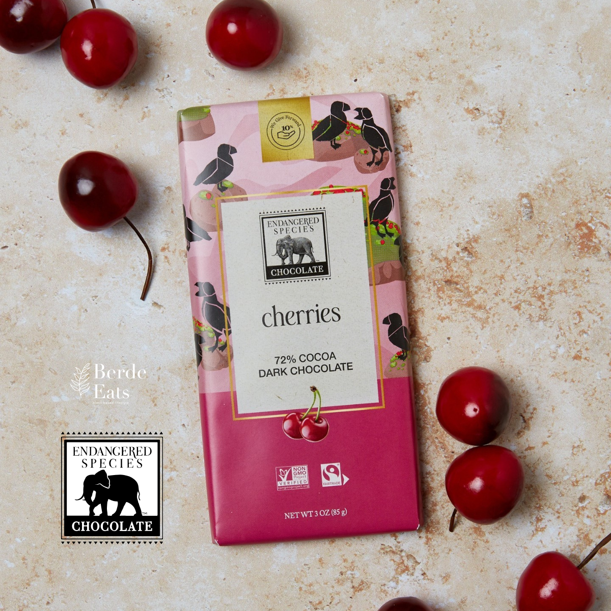 Cherries Dark Chocolate Bar, 72% Cocoa (GF*)