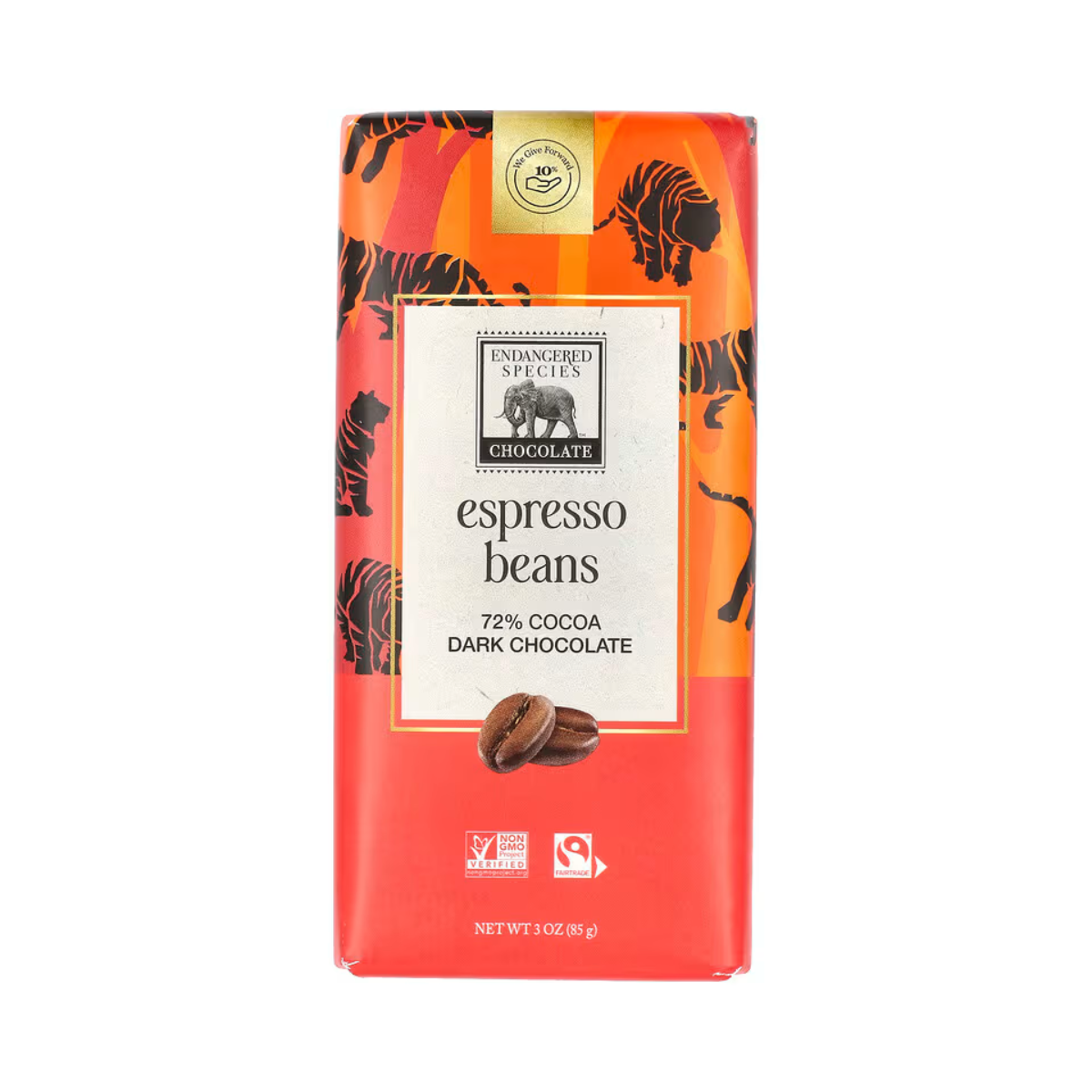 Espresso Beans Dark Chocolate Bar, 72% Cocoa (GF*)