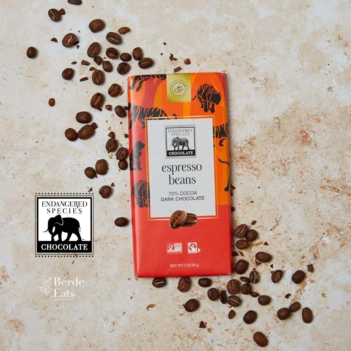 Espresso Beans Dark Chocolate Bar, 72% Cocoa (GF*)